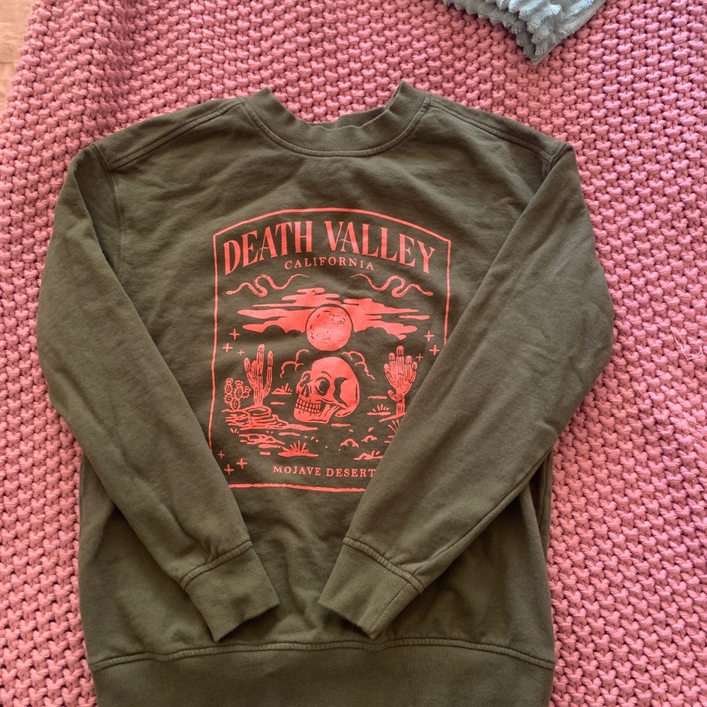 Goodfellow Olive Green Death Valley Graphic Sweater